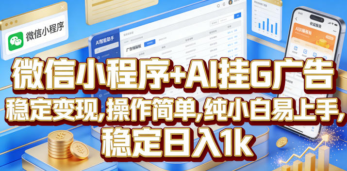 微信小程序+AI挂G广告,稳定变现,操作简单,纯小白易上手,稳定日入1k【揭秘】-优优云网创