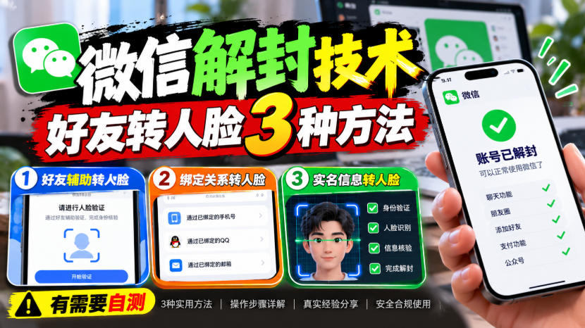 微信解封技术，好友转人脸3种方法，外来技术，有需要自测-优优云网创-中创网