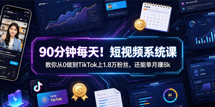 90分钟每天!短视频系统课教你从0做到TikTok上1.8万粉丝,还能单月賺8k【原创双语字幕】-优优云网创