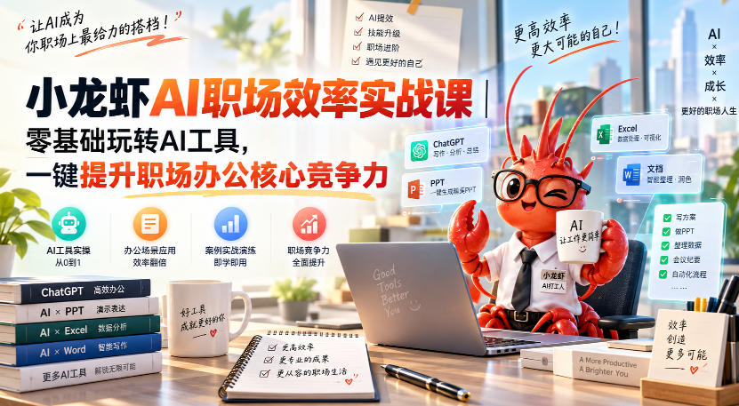 小龙虾AI职场效率实战课|零基础玩转AI工具,一键提升职场办公核心竞争力-优优云网创-中创网