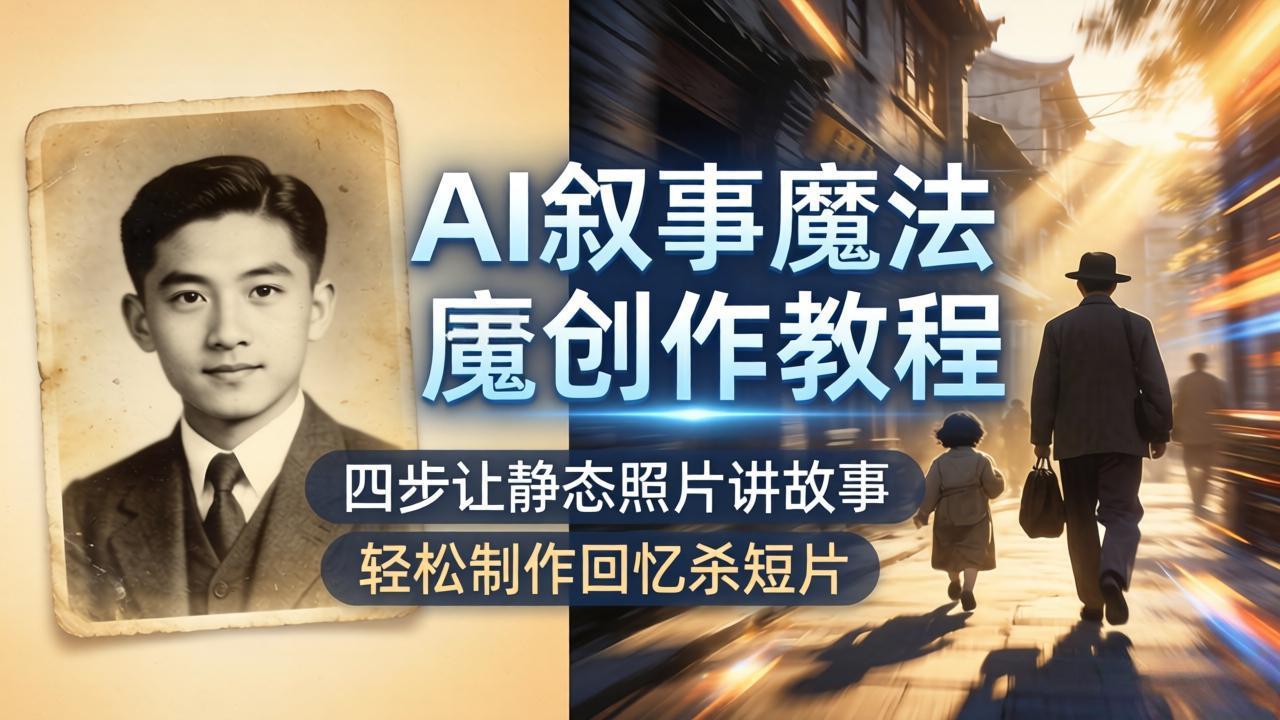 AI叙事魔法创作教程,四步让静态照片讲故事,老照片修复加动态特效,轻松制作回忆杀短片-优优云网创