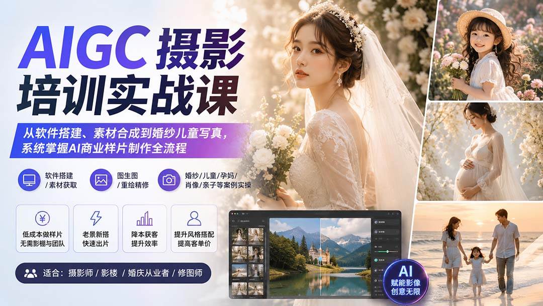 (20161期)AIGC摄影培训实战课:从软件搭建、素材合成到婚纱儿童写真,系统掌握AI商业样片制作全流程-优优云网创-中创网
