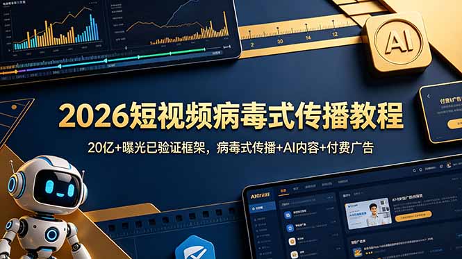 2026短视频病毒式传播教程:20亿+曝光已验证框架,病毒式传播+AI内容+付费广告-优优云网创