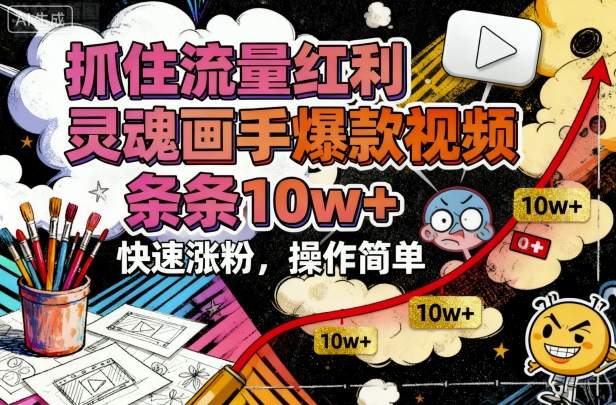 抓住流量红利，灵魂画手爆款视频，条条10w+，快速涨粉，操作简单-优优云网创