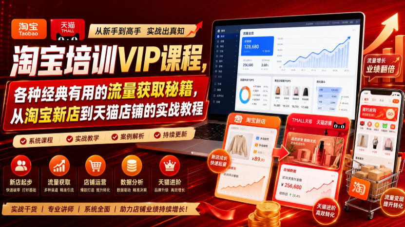 淘宝培训VIP课程,各种经典有用的流量获取秘籍,从淘宝新店到天猫店铺的实战教程(更新7月29日)-优优云网创