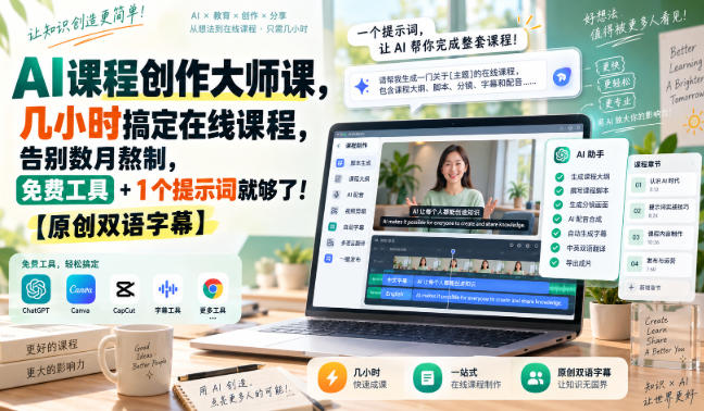AI课程创作大师课,几小时搞定在线课程,告别数月熬制,免费工具+1个提示词就够了!【原创双语字幕】-优优云网创-中创网