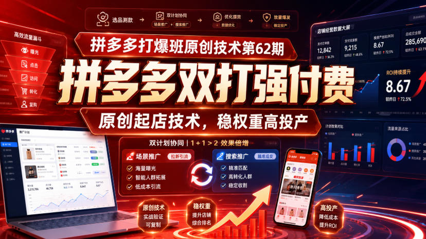 拼多多打爆班原创技术第62期，拼多多双打强付费，原创起店技术，稳权重高投产-优优云网创
