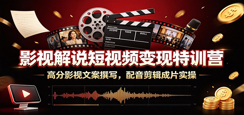 影视解说短视频变现特训营:高分影视文案撰写,配音剪辑成片实操-优优云网创