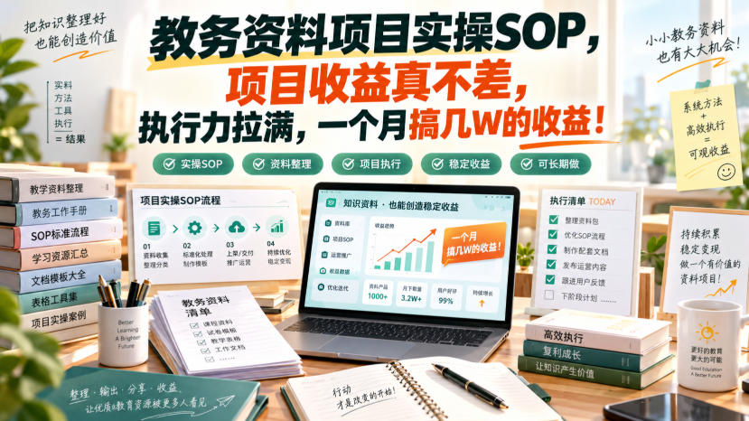 教务资料项目实操SOP,项目收益真不差,执行力拉满,一个月搞几W的收益-优优云网创-中创网