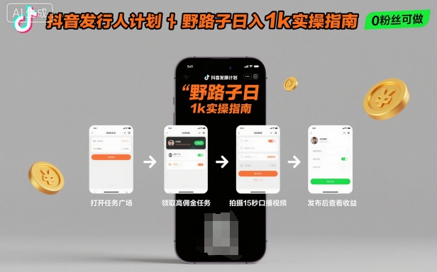 抖音发行人计划全新野路子玩法,随时随地,只要有手机,就能操作,日入1k+【揭秘】-优优云网创