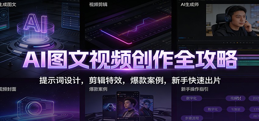 AI图文视频创作全攻略:提示词设计,剪辑特效,爆款案例,新手快速出片-优优云网创