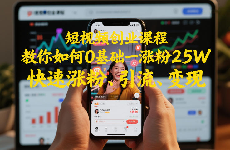 短视频创业课程,教你如何0基础一天涨粉25W,快速涨粉、引流、变现-优优云网创