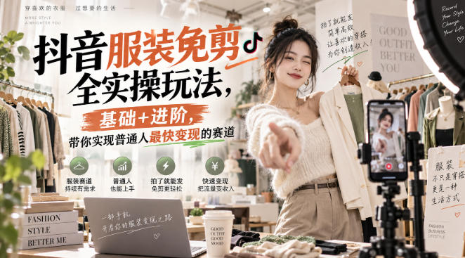 抖音服装免剪全实操玩法，基础+进阶，带你实现普通人最快变现的赛道-优优云网创-中创网