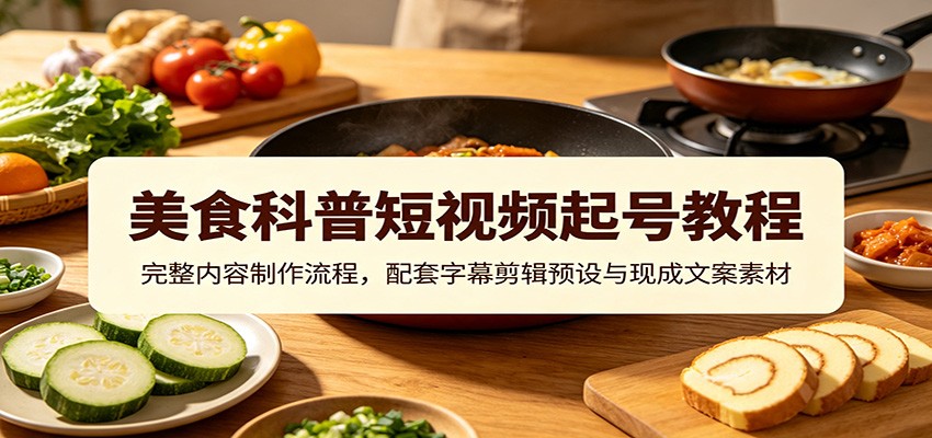 美食科普短视频起号教程:完整内容制作流程,配套字幕剪辑预设与现成文案素材-优优云网创