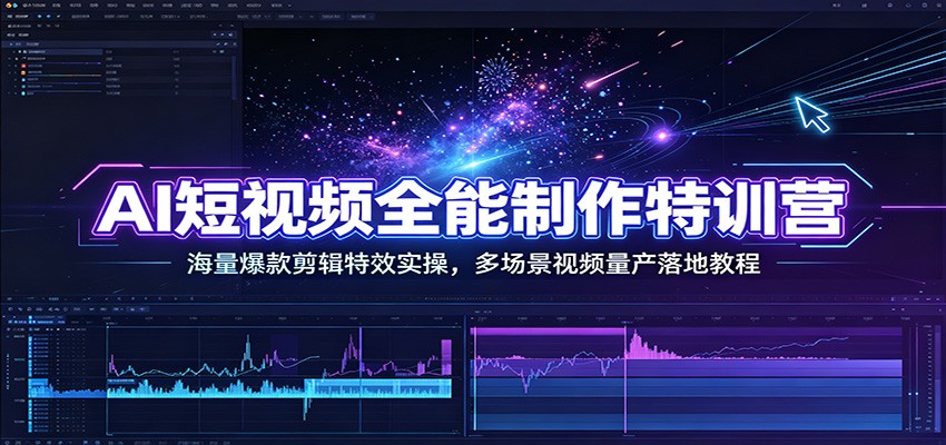 AI短视频全能制作特训营:海量爆款剪辑特效实操,多场景视频量产落地教程-优优云网创