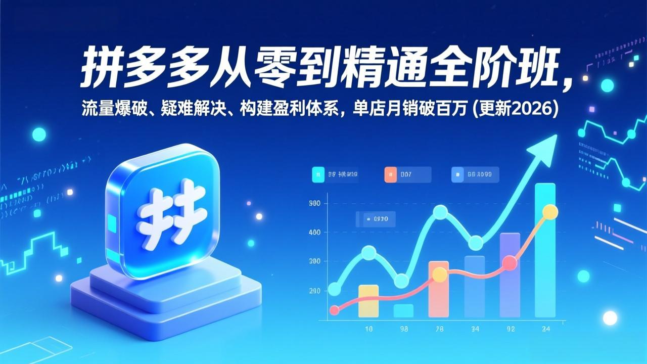 拼多多从零到精通全阶班,流量爆破、疑难解决,构建盈利体系,单店月销破百万(更新2026-优优云网创