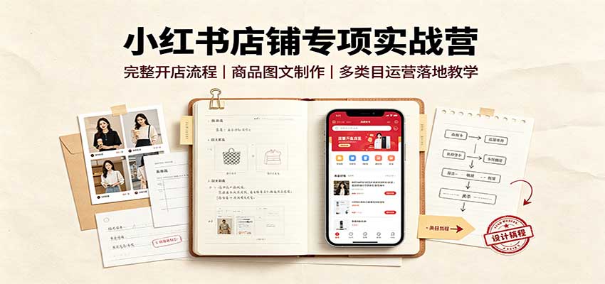小红书店铺专项实战营:完整开店流程,商品图文制作,多类目运营落地教学-优优云网创-中创网