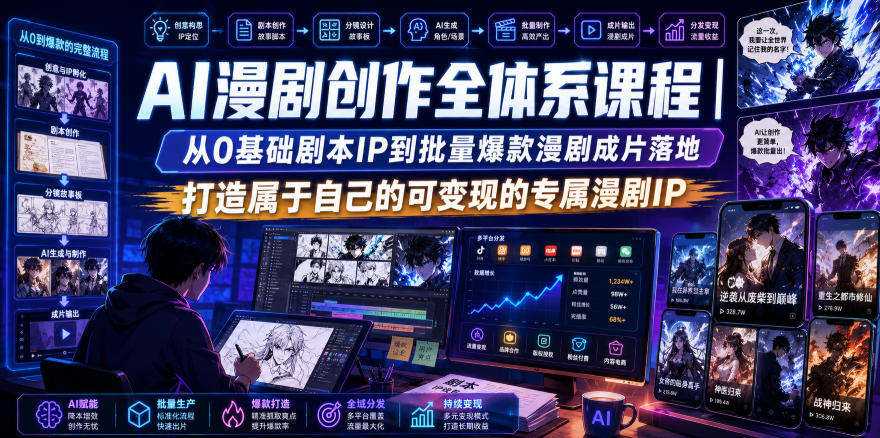 AI漫剧创作全体系课程|从0基础剧本IP到批量爆款漫剧成片落地,打造属于自己的可变现的专属漫剧IP-优优云网创