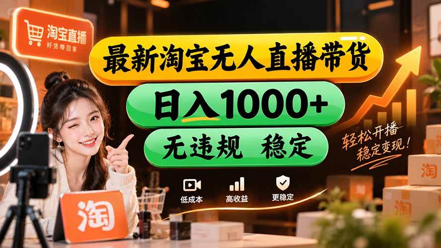 （20453期）【新技术】淘宝无人直播，独家，日入2K+，无封号，可矩阵，长期稳定-优优云网创-中创网