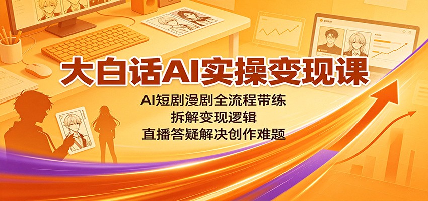 大白话AI实操变现课：AI短剧漫剧全流程带练，拆解变现逻辑，直播答疑解决创作难题-优优云网创