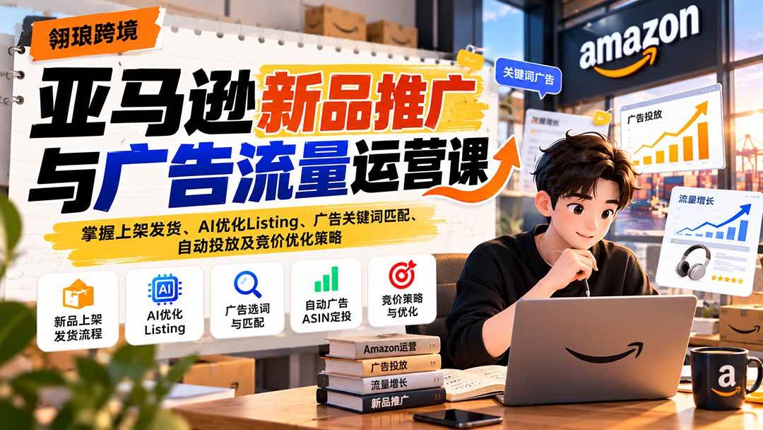 (21036期)亚马逊新品推广与广告流量运营课:掌握上架发货、AI优化Listing、广告关键词匹配、自动投放及竞价优化策略-优优云网创-中创网