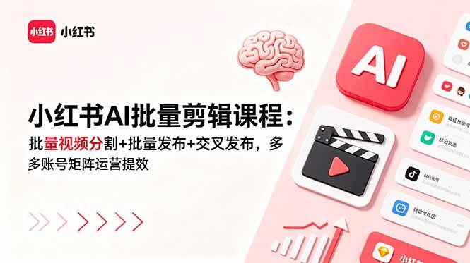 （18959期）小红书AI批量剪辑课程：批量视频分割+批量发布+交叉发布，多账号矩阵运营提效-优优云网创