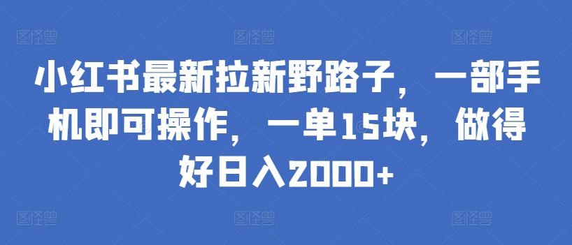小红书最新拉新野路子,一部手机即可操作,一单15块,做得好日入2000+【揭秘】-优优云网创