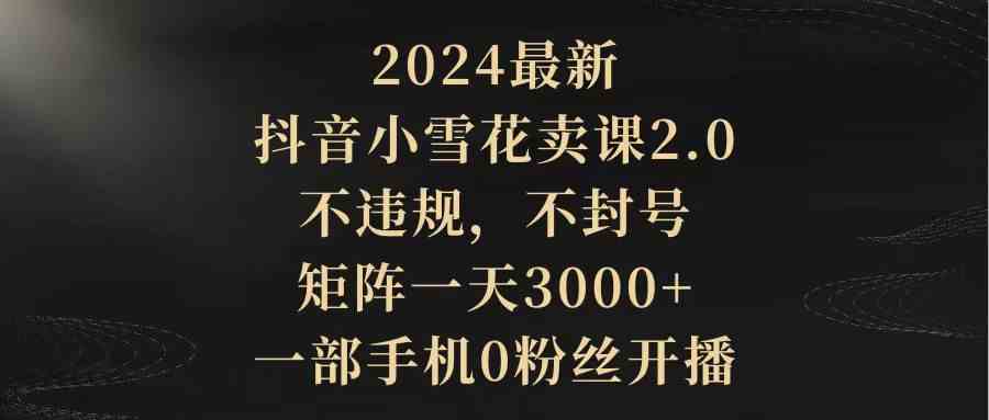 (9639期)2024最新抖音小雪花卖课2.0 不违规 不封号 矩阵一天3000+一部手机0粉丝开播-优优云网创