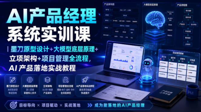 AI产品经理系统实训课|墨刀原型设计+大模型底层原理+立项架构+项目管理全流程,AI产品落地实战教程-优优云网创