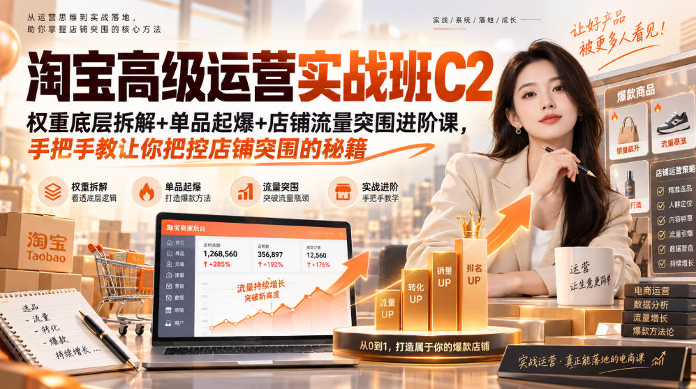 淘宝高级运营实战班C2|权重底层拆解+单品起爆+店铺流量突围进阶课,手把手教让你把控店铺突围的秘籍-优优云网创-中创网