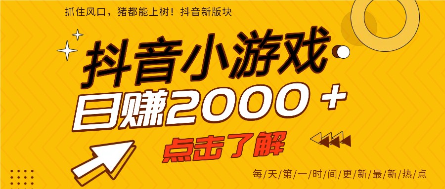 5年爆火的抖音小游戏项目,一部手机日入2000+-优优云网创
