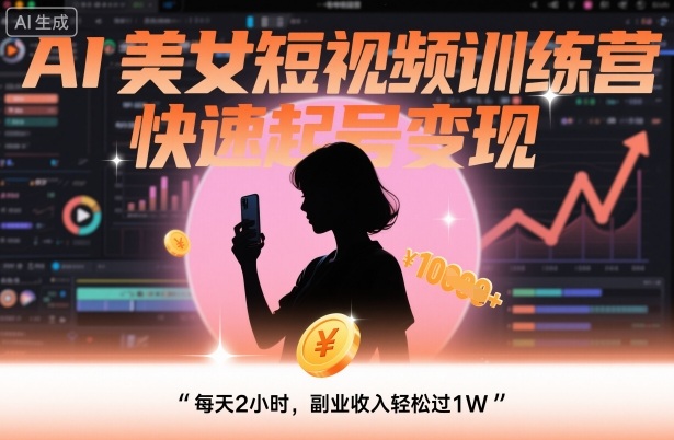 AI美女短视频训练营,快速起号变现,每天2小时,副业收入轻松过1W-优优云网创