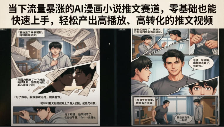 当下流量暴涨的AI漫画小说推文赛道，零基础也能快速上手，轻松产出高播放、高转化的推文视频-优优云网创