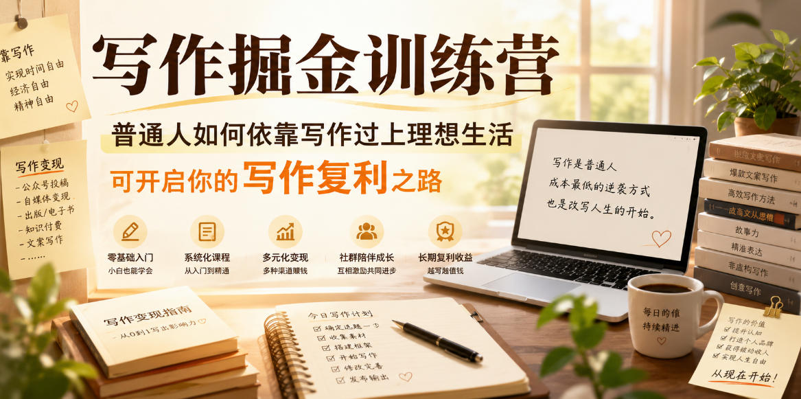 写作掘金训练营，普通人如何依靠写作过上理想生活，可开启你的写作复利之路(更新6月)-优优云网创