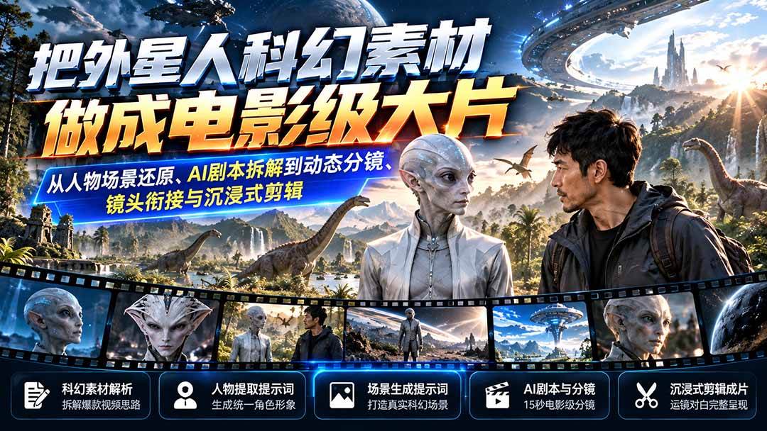 （20946期）把外星人科幻素材做成电影级大片：从人物场景还原、AI剧本拆解到动态分镜、镜头衔接与沉浸式剪辑-优优云网创-中创网