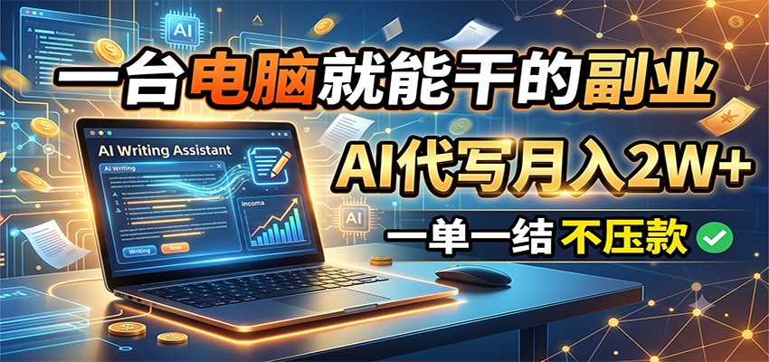 一台电脑就能干的副业,AI代写月入2W+,一单一结不压款-优优云网创
