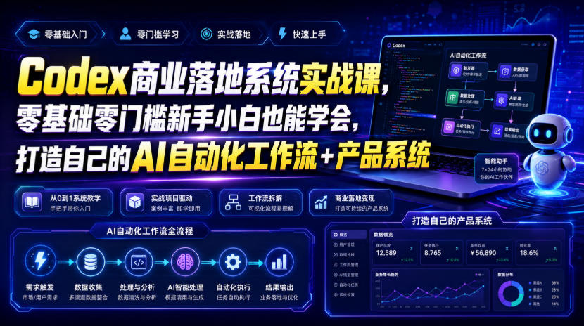 Codex商业落地系统实战课,零基础零门槛新手小白也能学会,打造自己的AI自动化工作流+产品系统-优优云网创