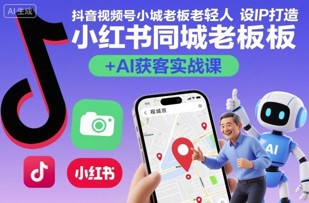 抖音视频号小红书同城老板轻人设IP打造+AI获客实战课，人设打造-算法拆解-拍摄剪辑-内容运营-AI创作-优优云网创