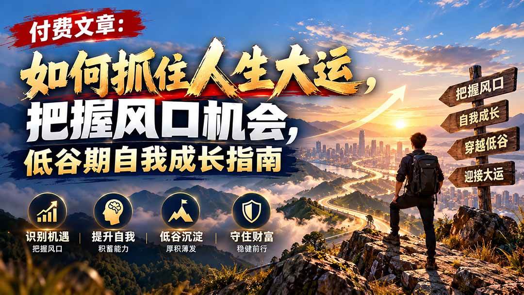 （20942期）付费文章：如何抓住人生大运，把握风口机会，低谷期自我成长指南-优优云网创-中创网
