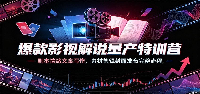 爆款影视解说量产特训营:剧本情绪文案写作,素材剪辑封面发布完整流程-优优云网创