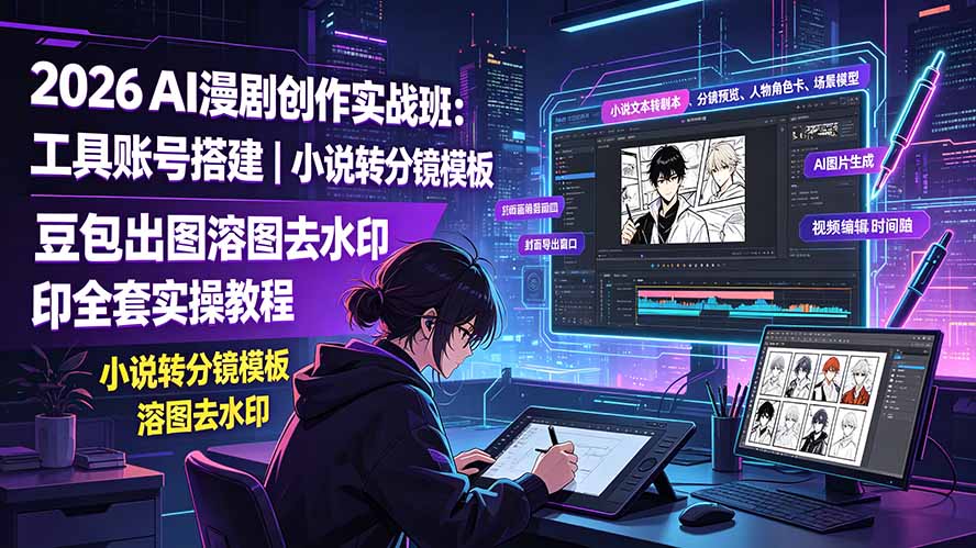 2026AI漫剧创作实战班：工具账号搭建｜小说转分镜模板｜豆包出图溶图去水印全套实操教程-优优云网创