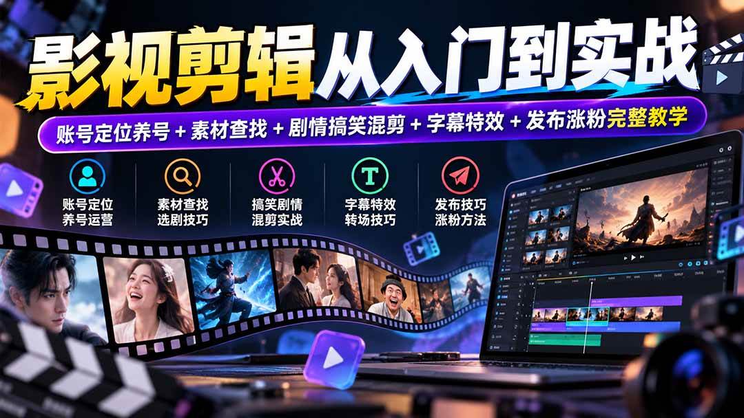 （20812期）影视剪辑从入门到实战：账号定位养号+素材查找+剧情搞笑混剪+字幕特效+发布涨粉完整教学-优优云网创-中创网