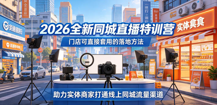 2026全新同城直播特训营,门店可直接套用的落地方法,助力实体商家打通线上同城流量渠道-优优云网创