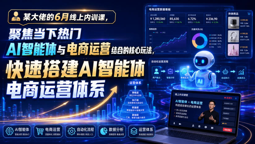 某大佬的6月线上内训课,聚焦当下热门AI智能体与电商运营结合的核心玩法,快速搭建AI智能体电商运营体系-优优云网创
