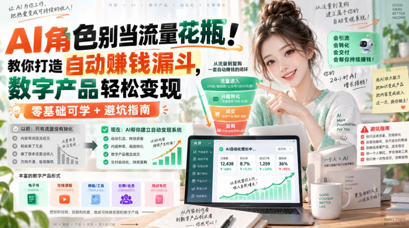 AI角色别当流量花瓶!教你打造自动賺钱漏斗,数字产品轻松变现(零基础可学+避坑指南)【原创双语字幕】-优优云网创-中创网