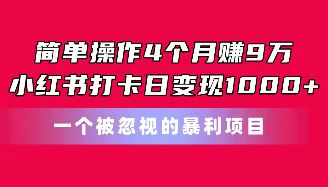 (11048期)简单操作4个月赚9万!小红书打卡日变现1000+!一个被忽视的暴力项目-优优云网创