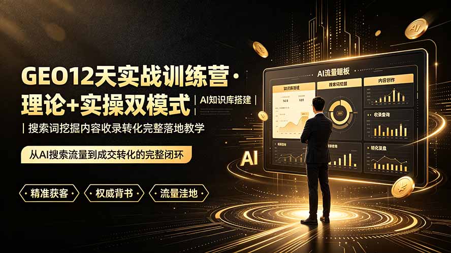 GEO12天实战训练营·理论+实操双模式|AI知识库搭建|搜索词挖掘内容收录转化完整落地教学-优优云网创