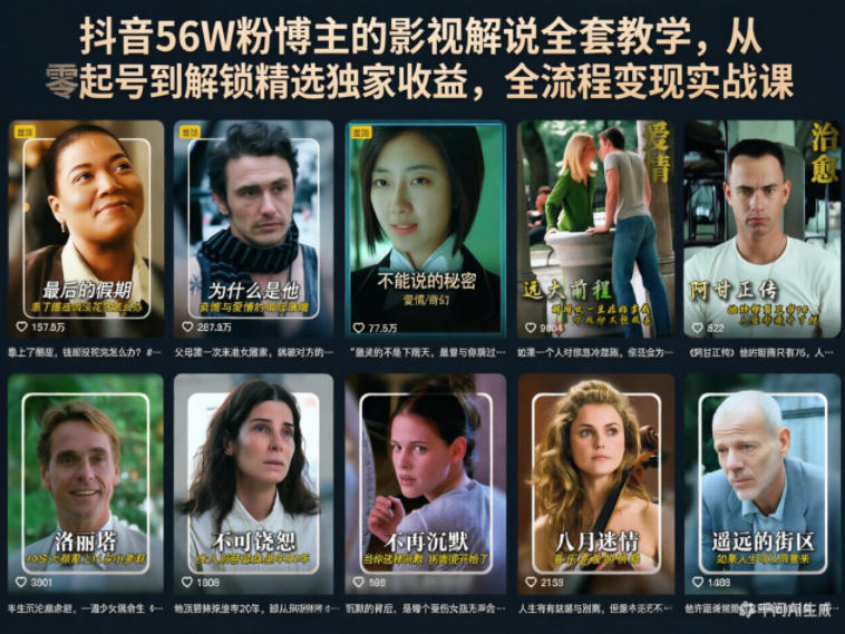 抖音56W粉博主的影视解说全套教学,从零起号到解锁精选独家收益,全流程变现实战课-优优云网创