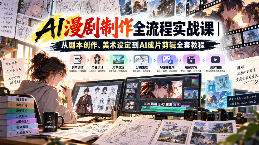 AI漫剧制作全流程实战课｜从剧本创作、美术设定到AI成片剪辑全套教程