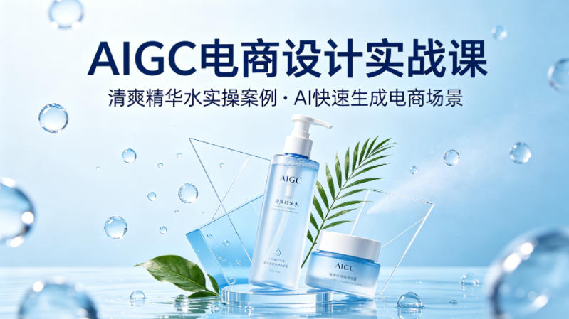AIGC电商设计实战课,以清爽精华水为实操案例,教你用AI快速生成电商场景-优优云网创
